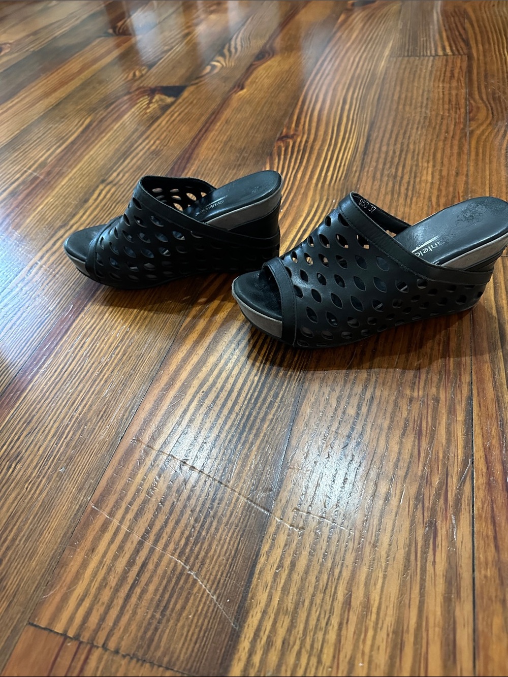 Antelope Black Perforated Wedge Slide Mules - Picture 4 of 8